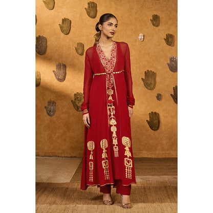 Masaba Red Pop Pod Pendant Kurta with Pant and Jacket