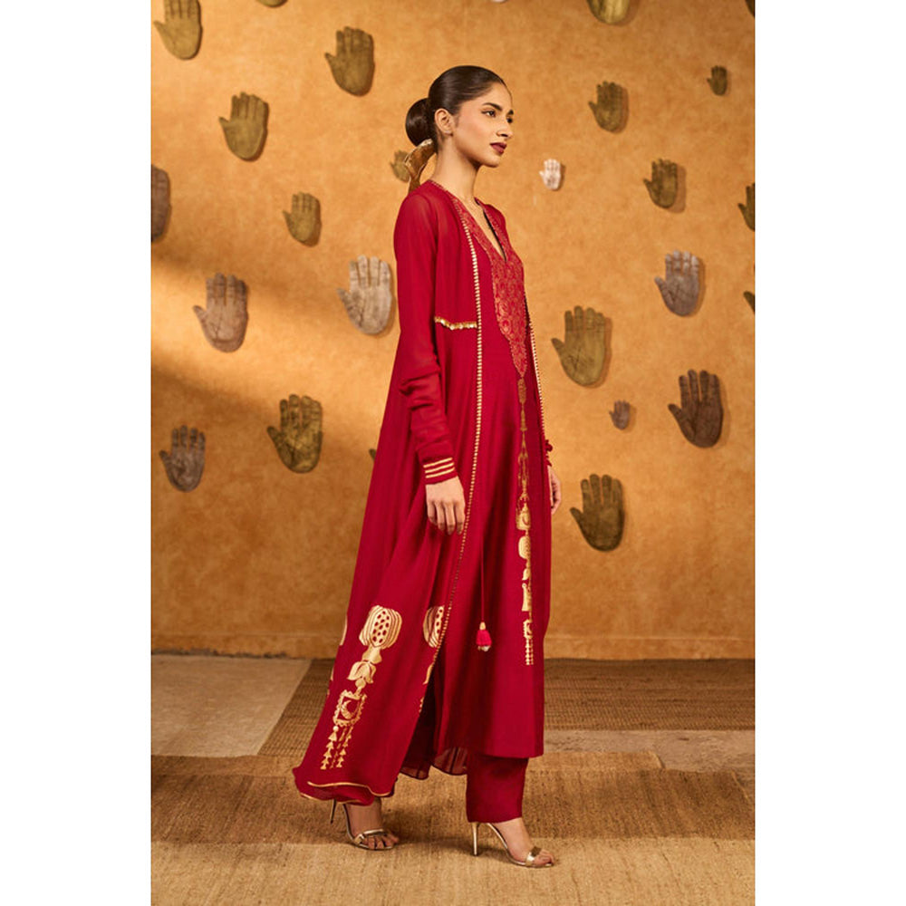 Masaba Red Pop Pod Pendant Kurta with Pant and Jacket