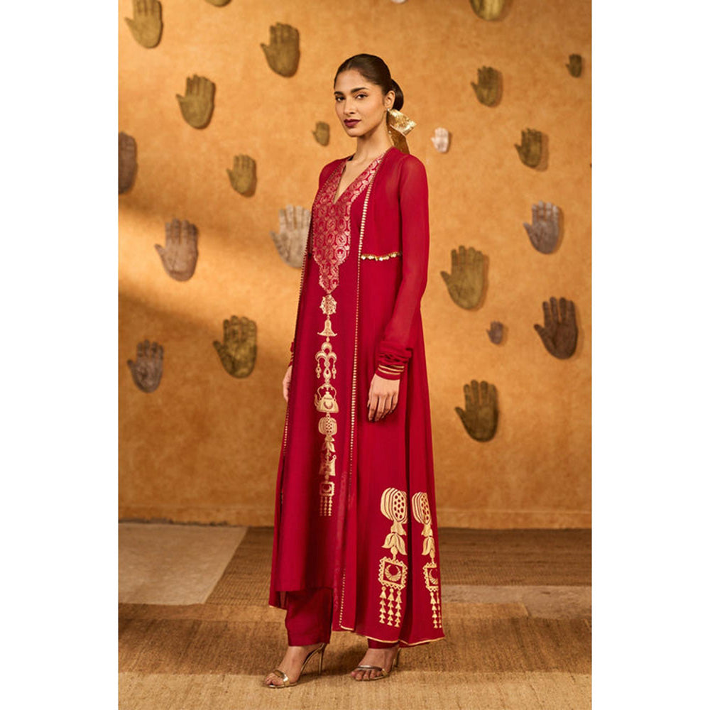 Masaba Red Pop Pod Pendant Kurta with Pant and Jacket