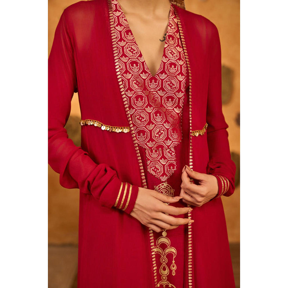 Masaba Red Pop Pod Pendant Kurta with Pant and Jacket