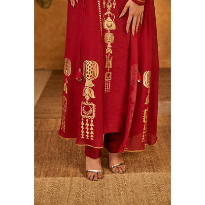 Masaba Red Pop Pod Pendant Kurta with Pant and Jacket