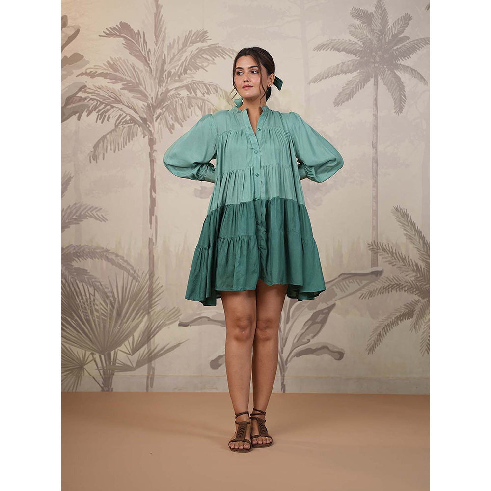 Masoomm Green Tiered Mini Dress
