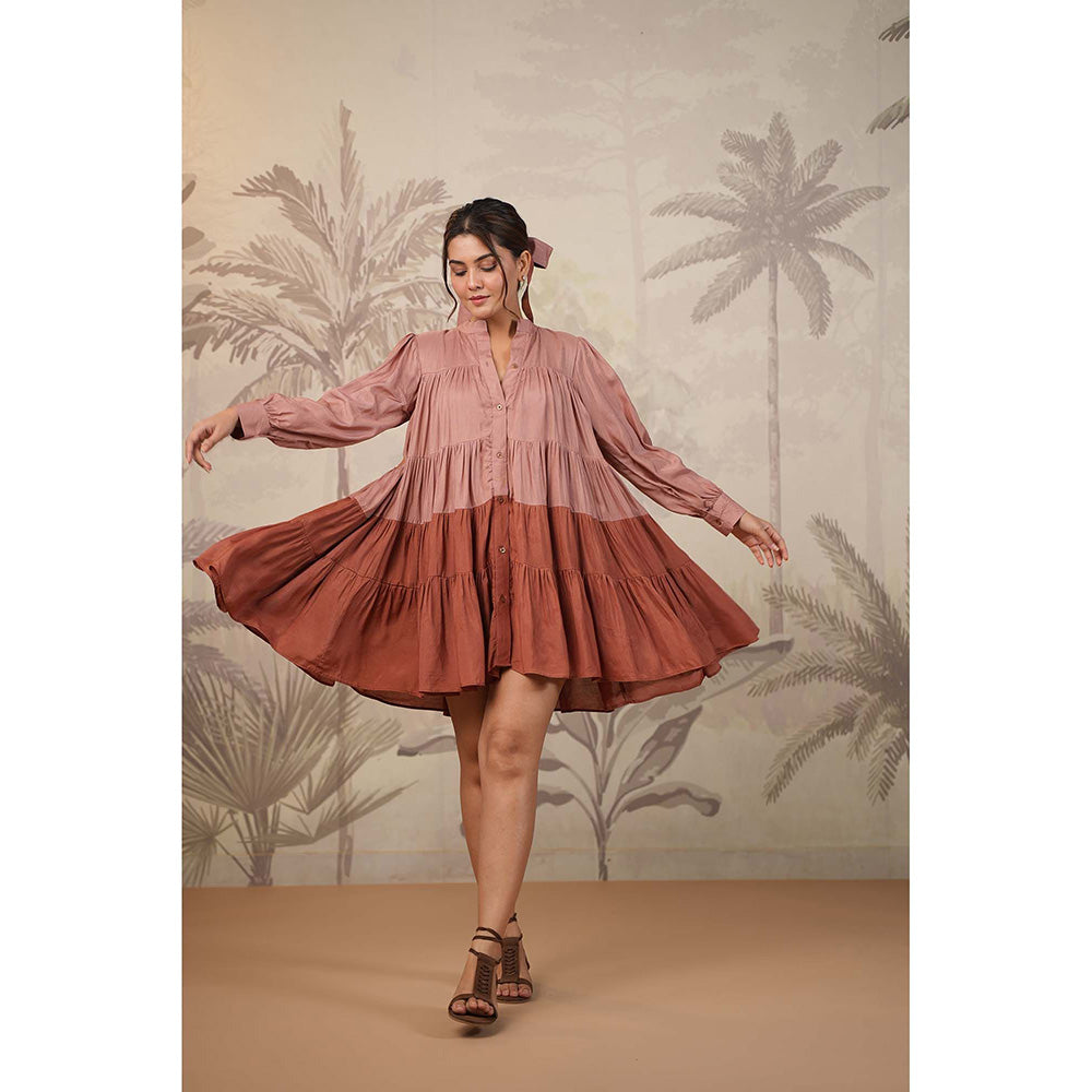 Masoomm Brown Tiered Mini Dress