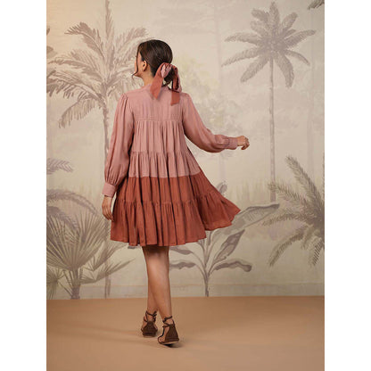 Masoomm Brown Tiered Mini Dress