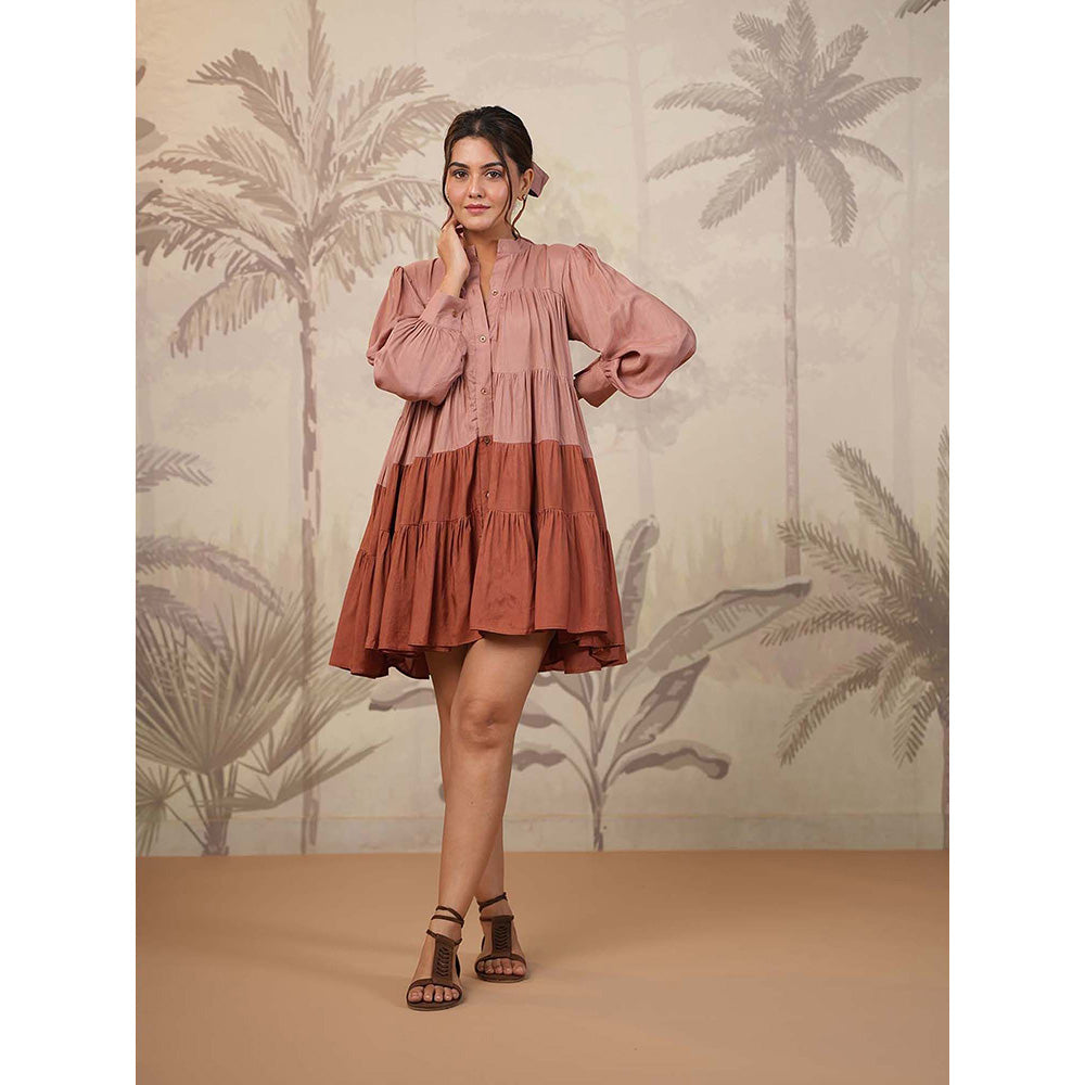 Masoomm Brown Tiered Mini Dress