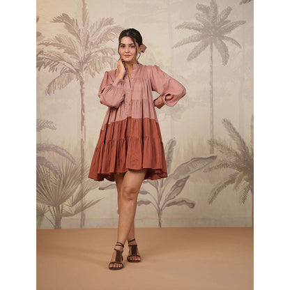 Masoomm Brown Tiered Mini Dress