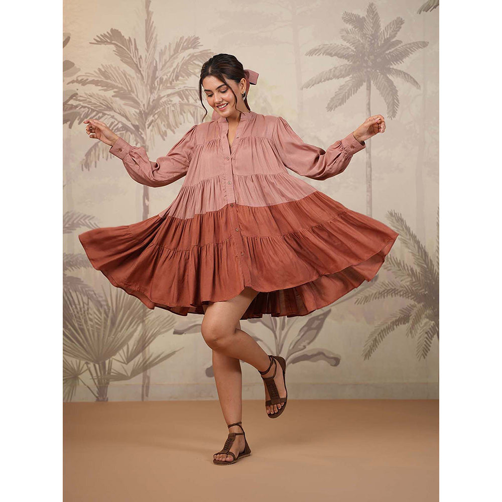 Masoomm Brown Tiered Mini Dress