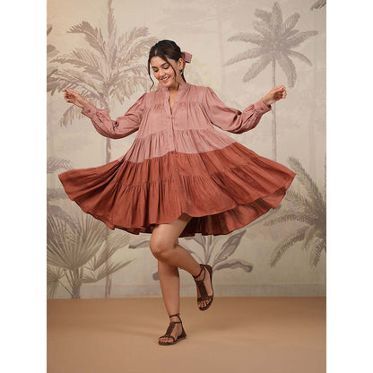 Masoomm Brown Tiered Mini Dress