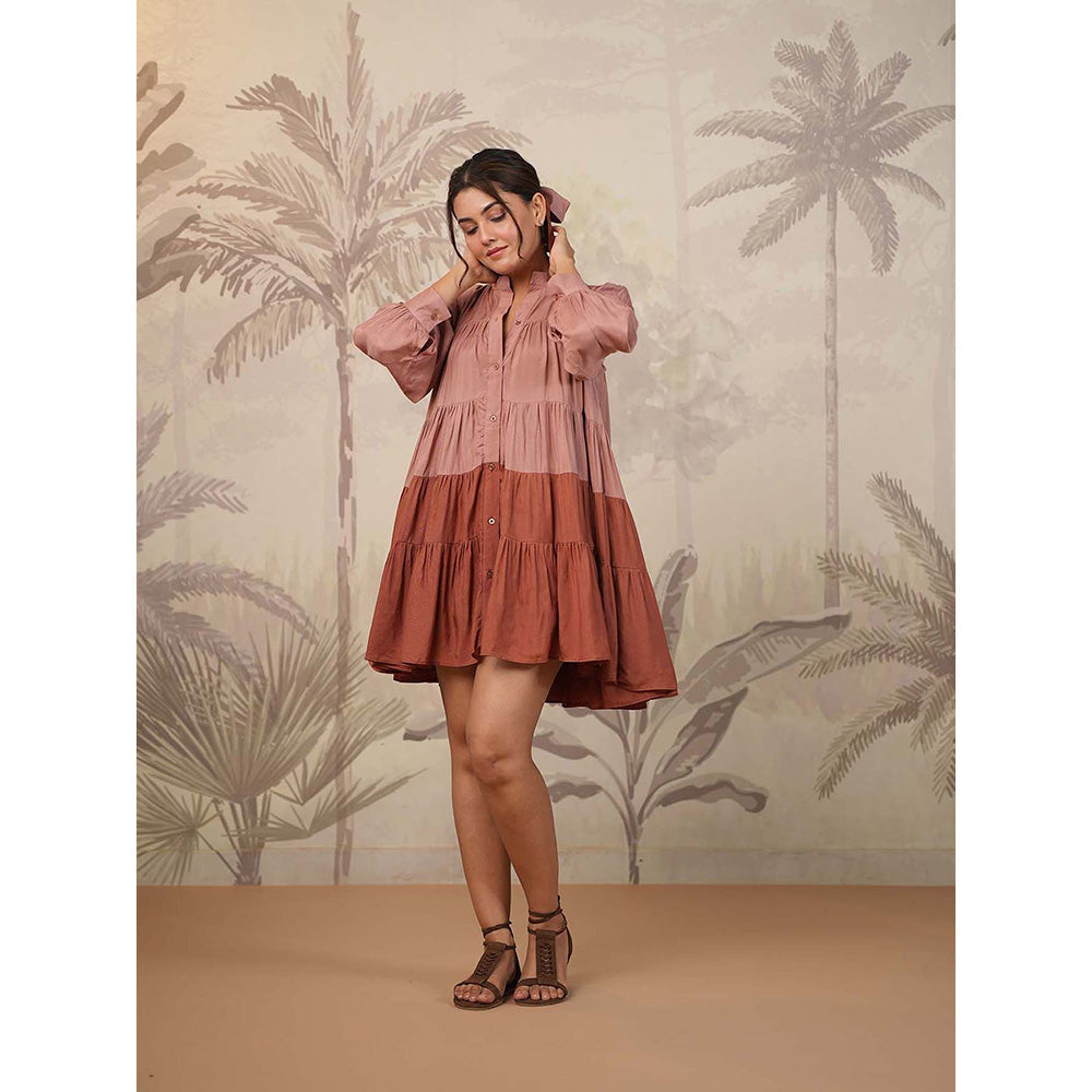 Masoomm Brown Tiered Mini Dress