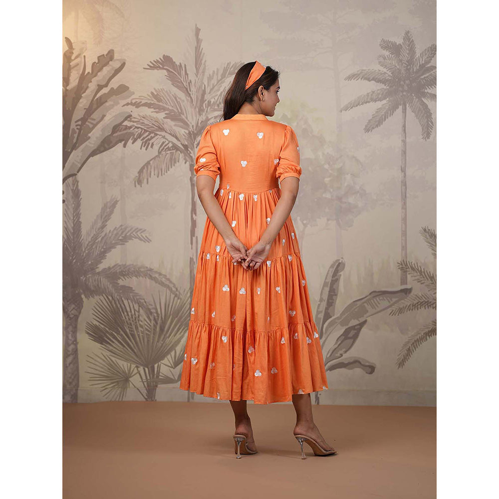 Masoomm Orange Embroidered Midi Dress