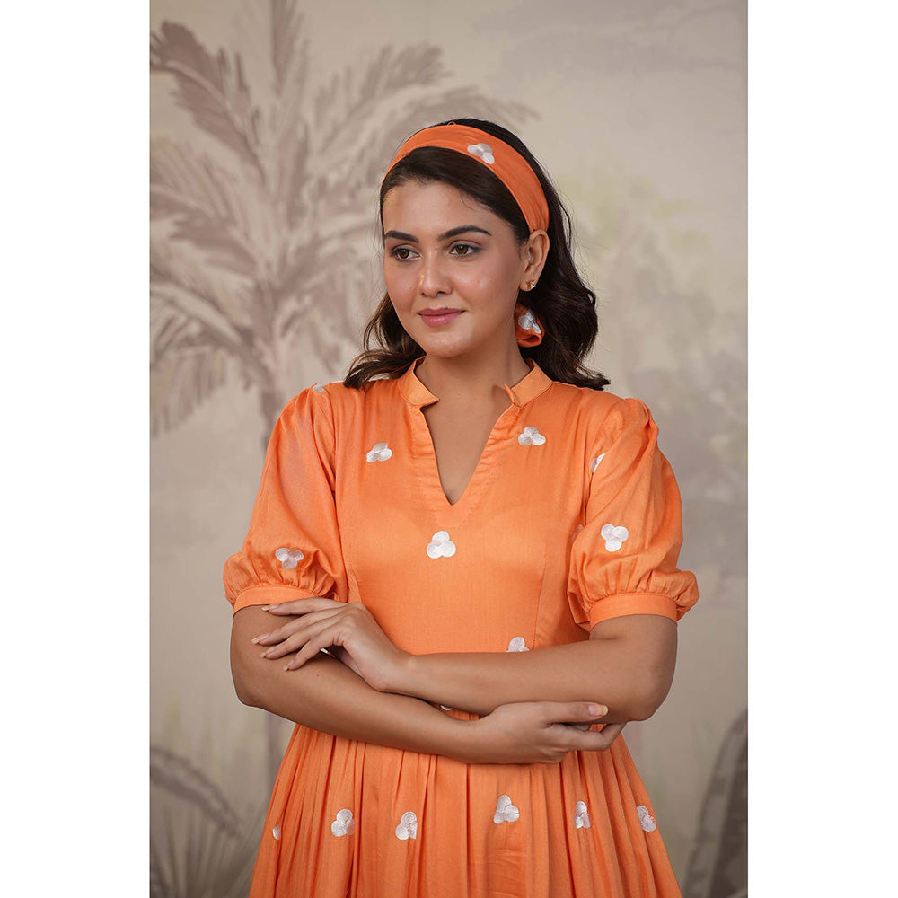 Masoomm Orange Embroidered Midi Dress
