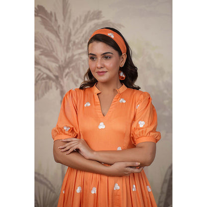 Masoomm Orange Embroidered Midi Dress