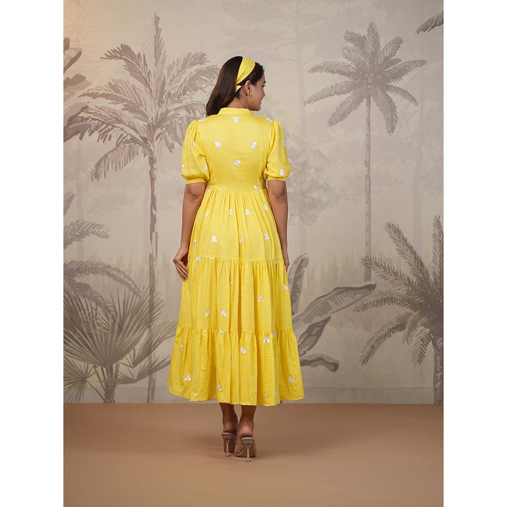 Masoomm Yellow Embroidered Midi Dress