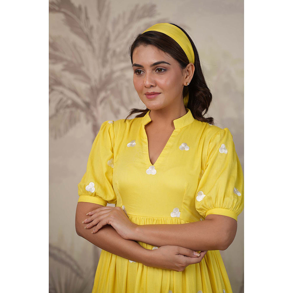 Masoomm Yellow Embroidered Midi Dress