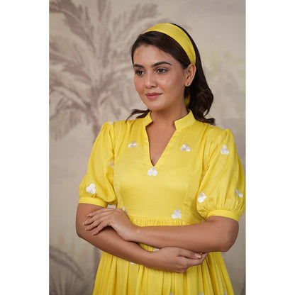 Masoomm Yellow Embroidered Midi Dress