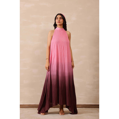 Masoomm Pink Midnight Ombre Print Maxi Dress