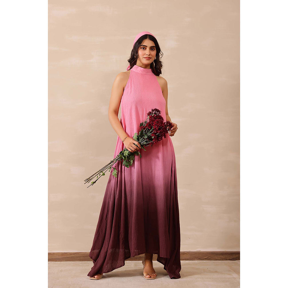 Masoomm Pink Midnight Ombre Print Maxi Dress