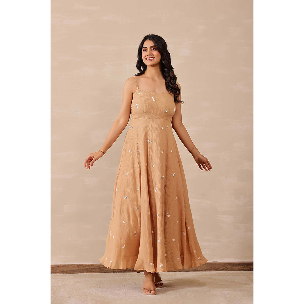 Masoomm Beige Floral Embroidered Maxi Dress