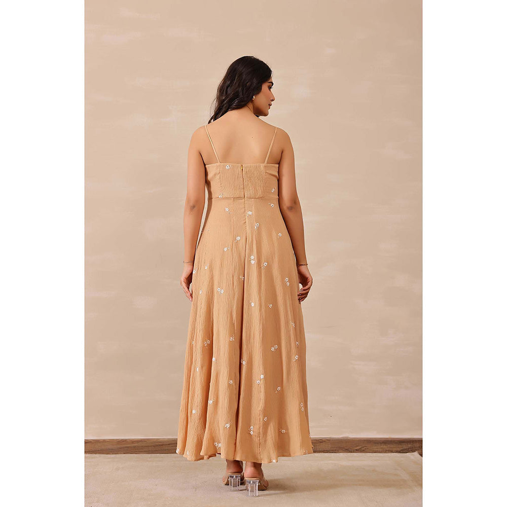 Masoomm Beige Floral Embroidered Maxi Dress