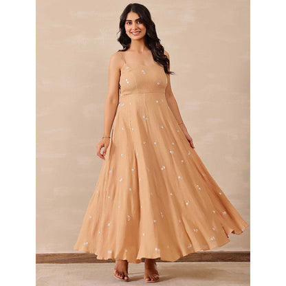 Masoomm Beige Floral Embroidered Maxi Dress