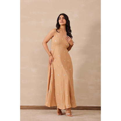 Masoomm Beige Floral Embroidered Maxi Dress