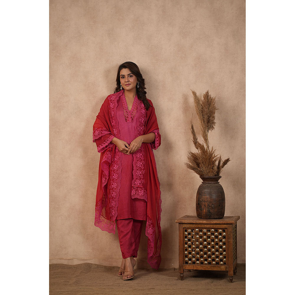 Masoomm Red Ombre Kurta with Pant and Dupatta (Set of 3)