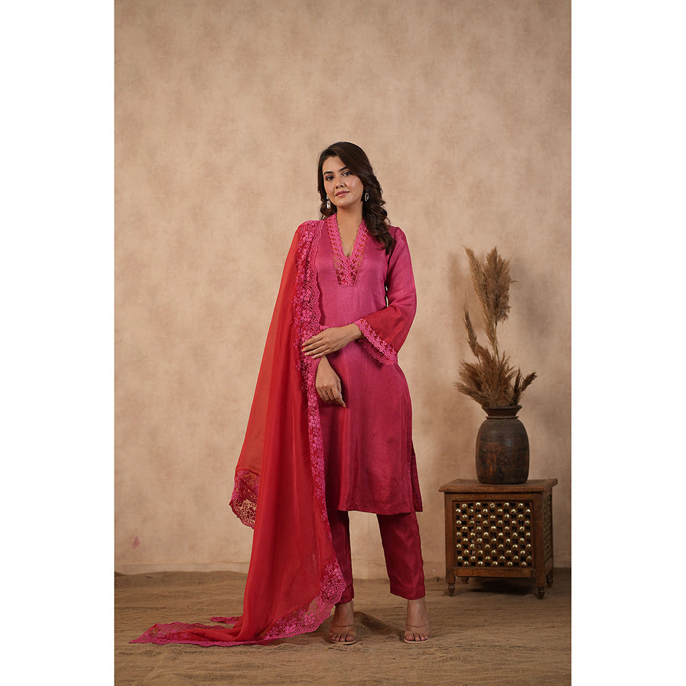 Masoomm Red Ombre Kurta with Pant and Dupatta (Set of 3)
