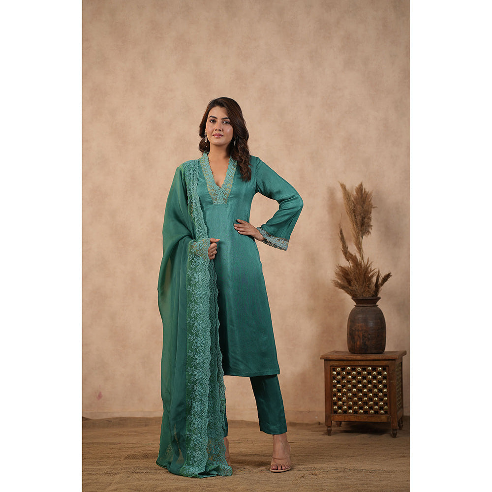 Masoomm Green Ombre Kurta with Pant and Dupatta (Set of 3)
