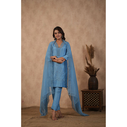 Masoomm Blue Embroidered Kurta with Pant and Dupatta (Set of 3)