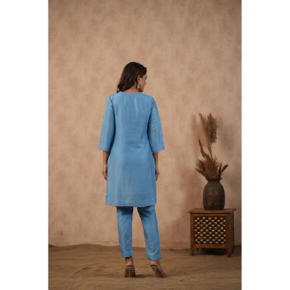 Masoomm Blue Embroidered Kurta with Pant and Dupatta (Set of 3)