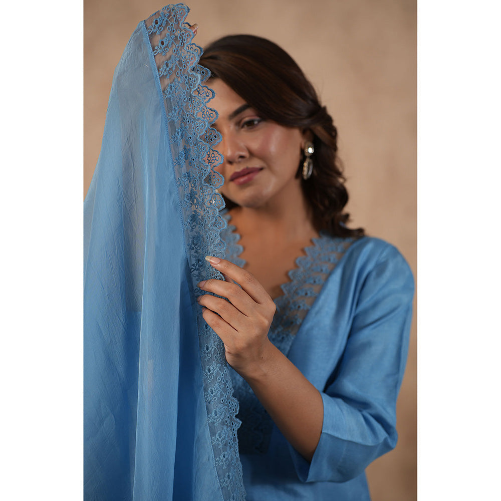 Masoomm Blue Embroidered Kurta with Pant and Dupatta (Set of 3)
