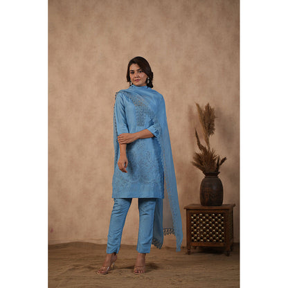 Masoomm Blue Embroidered Kurta with Pant and Dupatta (Set of 3)
