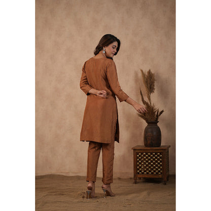 Masoomm Brown Embroidered Kurta with Pant and Dupatta (Set of 3)