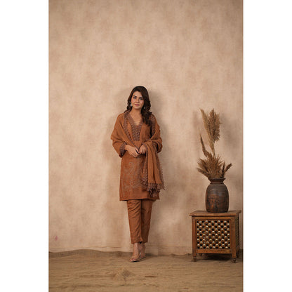 Masoomm Brown Embroidered Kurta with Pant and Dupatta (Set of 3)
