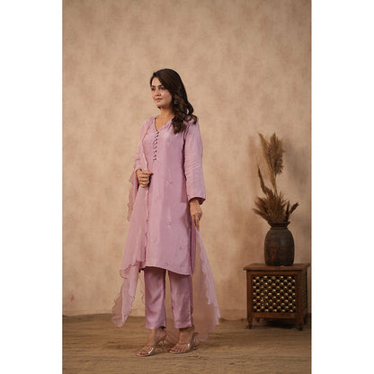 Masoomm Lilac Embroidered Kurta with Pant and Dupatta (Set of 3)