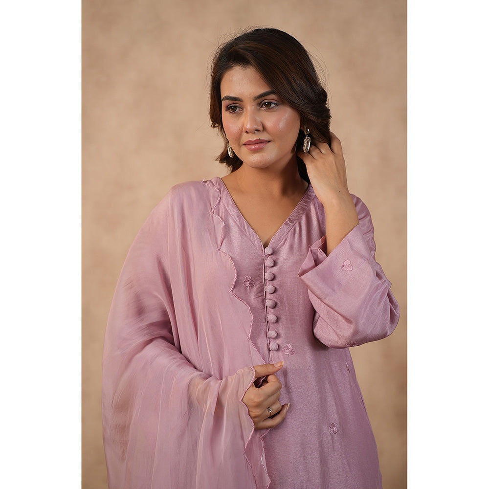 Masoomm Lilac Embroidered Kurta with Pant and Dupatta (Set of 3)
