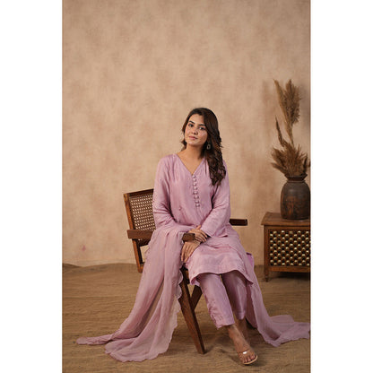 Masoomm Lilac Embroidered Kurta with Pant and Dupatta (Set of 3)