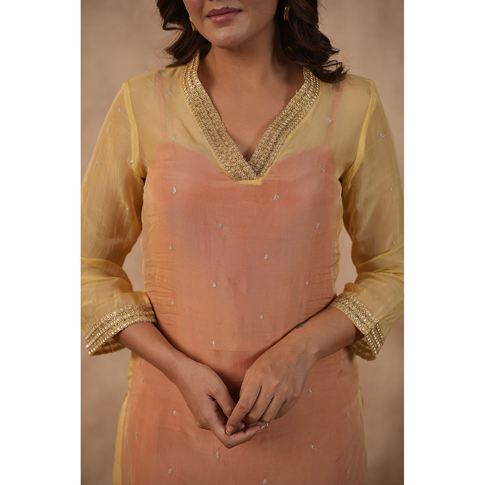 Masoomm Red Organza Lace Work Kurta with Inner and Pant (Set of 3)