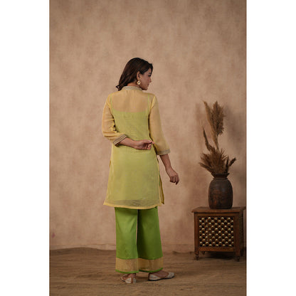 Masoomm Green Organza Lace Work Kurta with Inner and Pant (Set of 3)