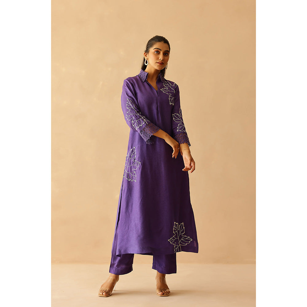 Masoomm Purple Blossom Embroidered Kurta and Pant (Set of 2)