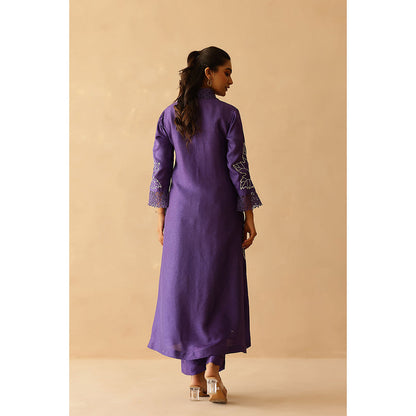 Masoomm Purple Blossom Embroidered Kurta and Pant (Set of 2)