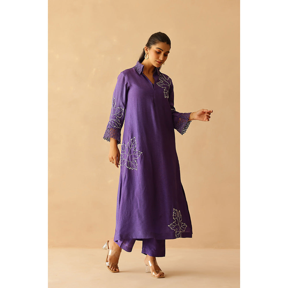 Masoomm Purple Blossom Embroidered Kurta and Pant (Set of 2)