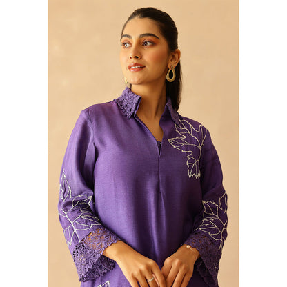 Masoomm Purple Blossom Embroidered Kurta and Pant (Set of 2)