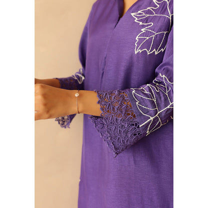 Masoomm Purple Blossom Embroidered Kurta and Pant (Set of 2)
