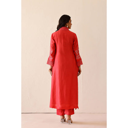 Masoomm Coral Blossom Embroidered Kurta and Pant (Set of 2)