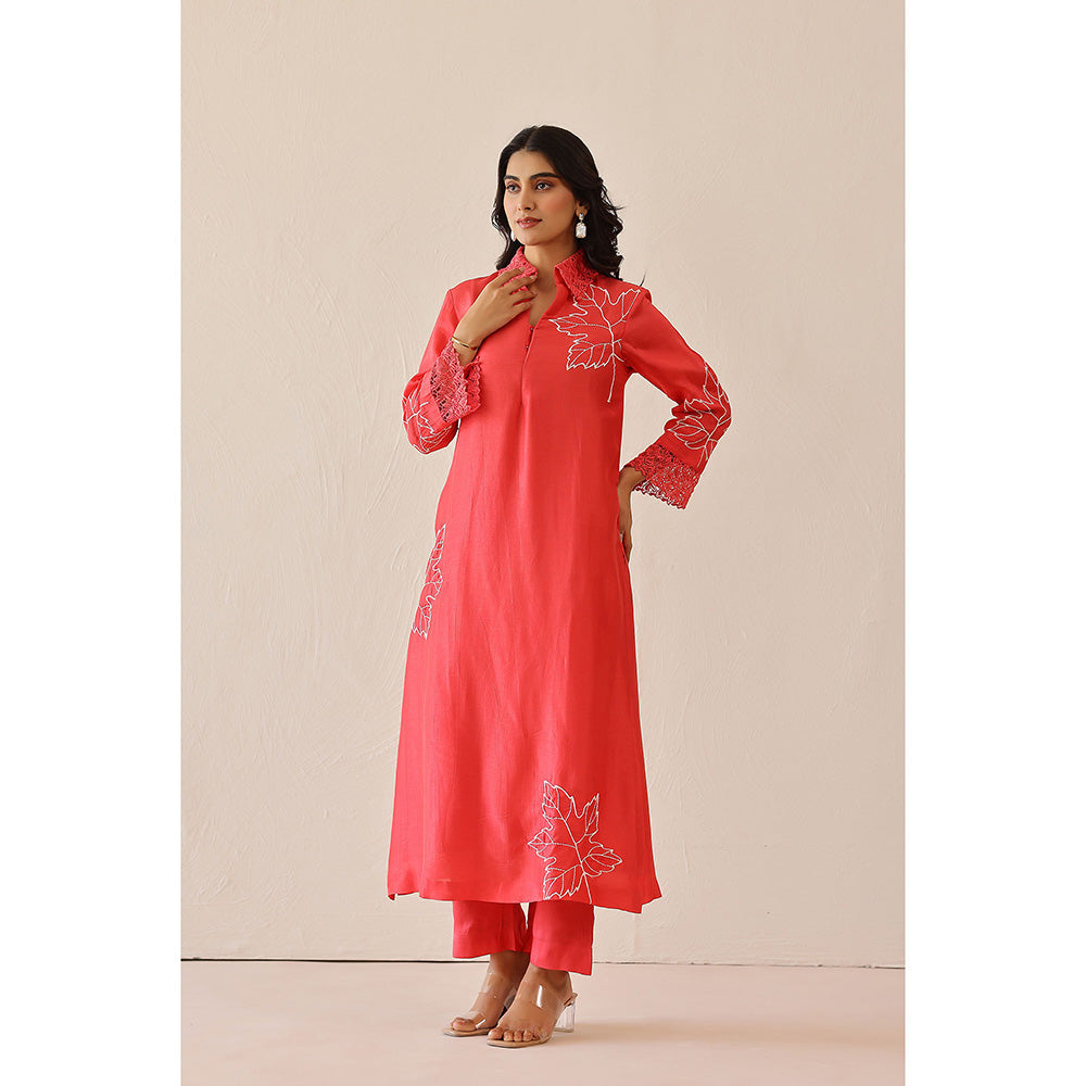 Masoomm Coral Blossom Embroidered Kurta and Pant (Set of 2)
