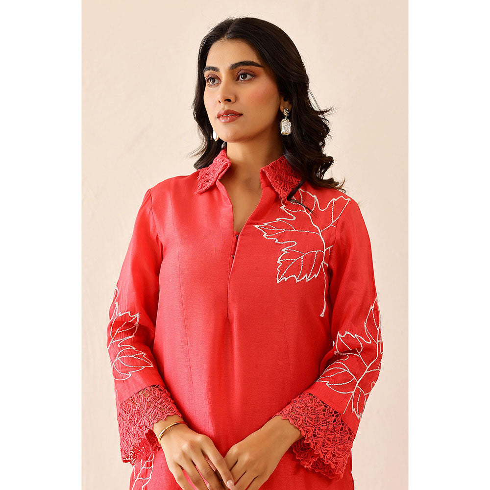 Masoomm Coral Blossom Embroidered Kurta and Pant (Set of 2)