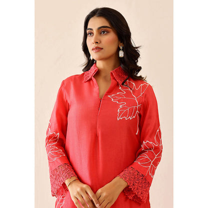 Masoomm Coral Blossom Embroidered Kurta and Pant (Set of 2)