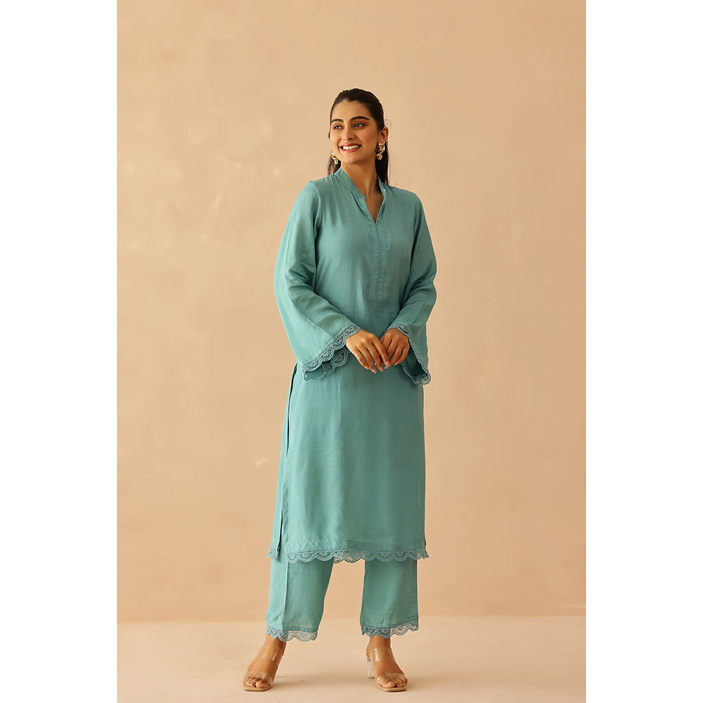 Masoomm Aqua Blue Iris Solid Kurta and Pant (Set of 2)