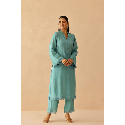 Masoomm Aqua Blue Iris Solid Kurta and Pant (Set of 2)